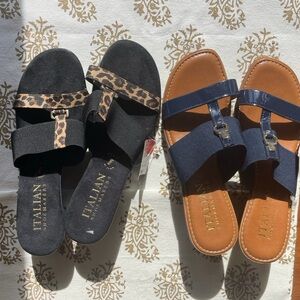 Italian Shoemakers Women's Black and Leopard Wedge Heel Sandals